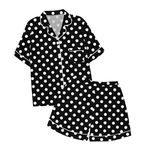 Genérico Conjunto de Pijama de Manga Corta con Cuello Abotonado y Pantalones Cortos con Estampado de Halloween para niños (Black, 12-13 Years)