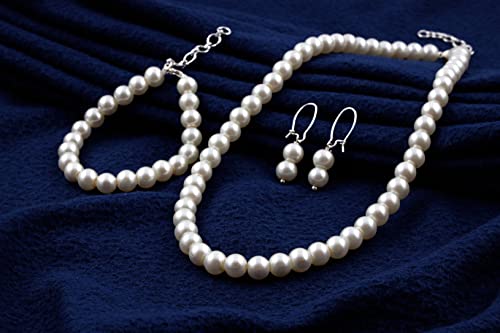 Image of JFL Combo Imitation 6mm Round Pearl Necklace Set Moti Mala Pearl Set With Earrings,Bracelet Handcrafted Jewellery for Less