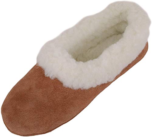 SNUGRUGS Womens Luxury Lambswool Suede Low-Top Slipper with Wool Cuff and Suede Sole