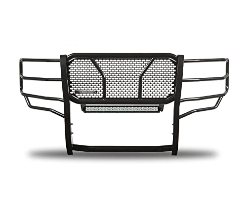 Image of Black Horse RUGGED Heavy Duty Grille Brush Bumper Guard Modular Black Come with 20 inch Double Row LED Light Compatible with 2015-2020 Ford F-150-RU-FOF115-B-KIT