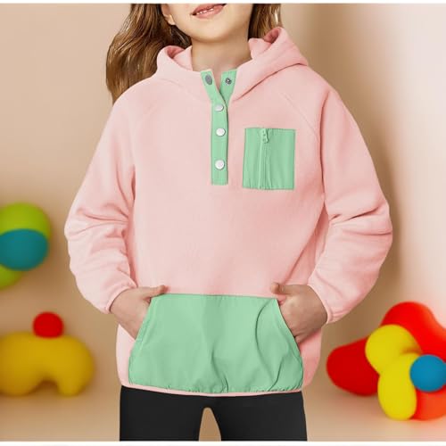 Cute Hoodies For Girls Color Block Sherpa Fleece Hooded Sweatshirt Teen Girl Winter Warm Button Down Pullover Jackets3