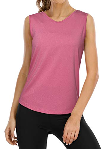 Activewear Tank Tops for Women Long Women Workout Tanks Yoga Muscle Athletic Exercise Active Tennis Racerback Loose Fit Top Shirt Rose Red - Thumbnail 3