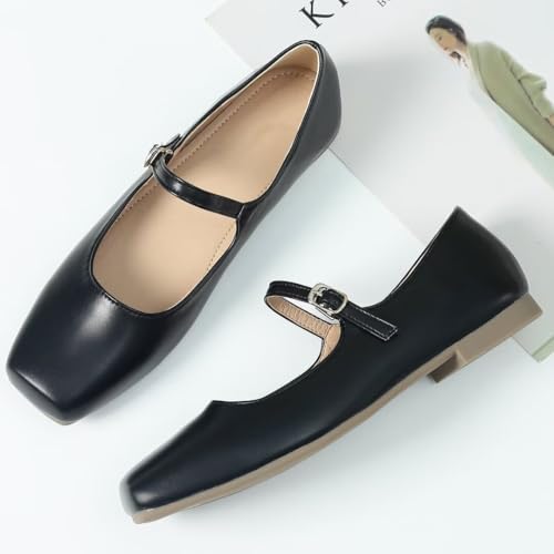 Stunner Mary Jane Flats for Women Classical Square Toe Ballet Flats Soft One Line Buckle Strap Flats4