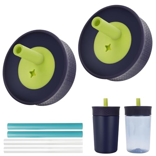Image of Replacement Lid for Owala Kids Insulation 15 Oz and 12 Oz, Spill Resistant Replacement Cap, Flexible Removable Straw, Easy to Clean, BPA-Free Dishwasher Safe, Accessories for Owala Kids, Navy blue*2
