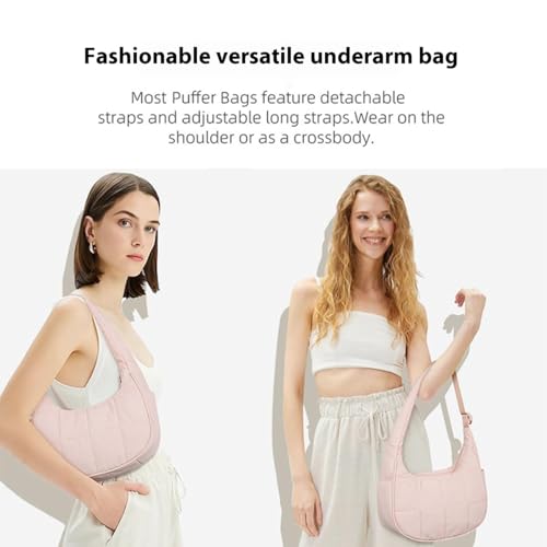 Puffer Crescent Shoulder Bag for Women,Small Puffer Bag,Nylon Quilted Shoulder Purses with Adjustable Strap4