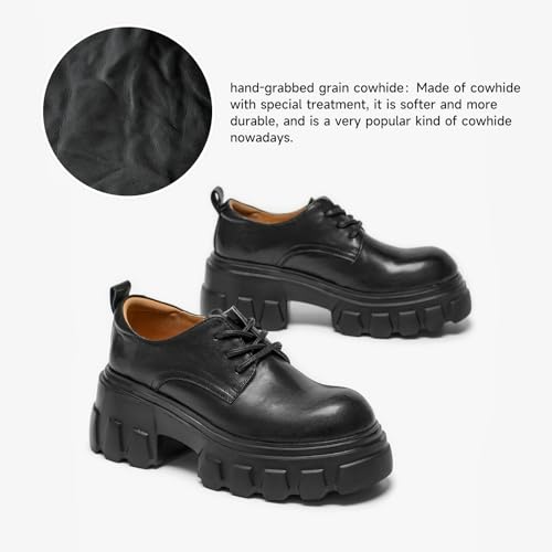 Image of BEAU TODAY Platform Oxfords for Women, Leather Chunky Drees Shoes