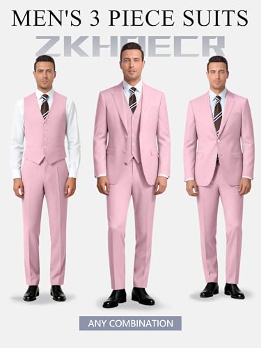 Image of Men's 3 Piece Slim Fit Suit Set, Two Button Blazer Solid Jacket Vest Pants Wedding Business Suit