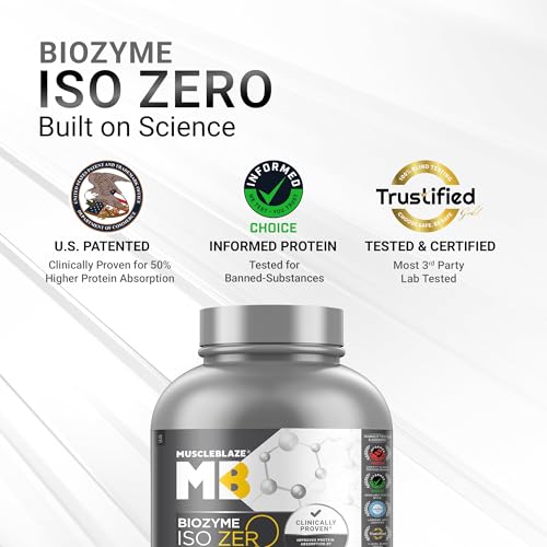 Image of MuscleBlaze Biozyme Iso-Zero, Low Carb Whey Protein Isolate Powder, Blue Tokai Cafe Latte (2kg / 4.4lbs) | 27g Isolate Whey Per Scoop | USA Patent-Published Enhanced Absorption Formula (EAF)