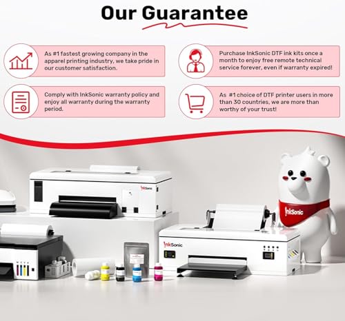 Image of InkSonic 1500ML DTF Ink, Premium DTF Transfer Ink for PET Film, Refill, Compatible for DTF Printer L1800, R1390, L805, L800, DX7, XP600, I1600, ET-8550, XP15000, Direct to Film (250ml x 6, CMYKWW)