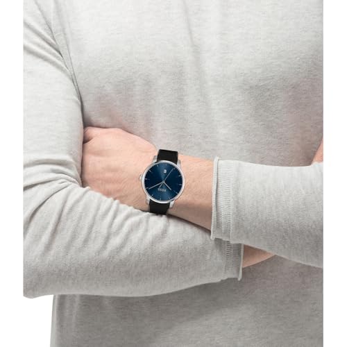 Image of Hugo Boss Dean Qtz Basic Calendar Blue Round Dial Analog Men's Watch|Black Silicone Material|Black Color Band - 1514131