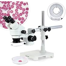 AmScope SM-3B Series Binocular Zoom Stereo Microscope - 3.5X-90X Magnification - Includes 80 LED Compact Ring Light & Single Arm Boom Stand