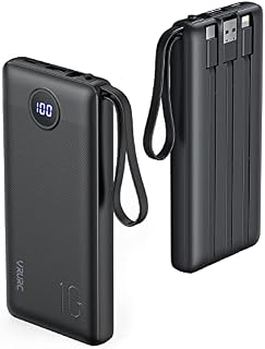 VRURC 10000mAh Power Bank With Built in Cables,USB C Battery Pack Portable Charger with 5 Outputs 2 Inputs Powerbank LED Display compatible with iPhone 14 13 12 Samsung S21 S20 Xiaomi iPad
