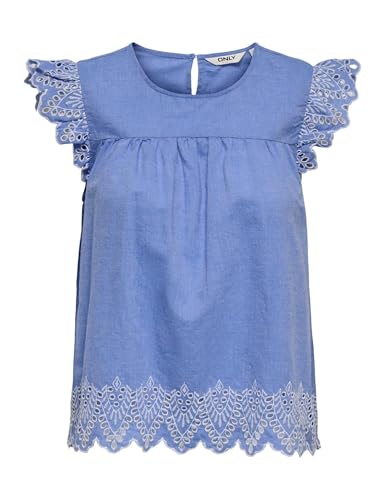 ONLY Onltulum EMB S/S Top WVN Femme : t-shirt fluide brodé manches courtes