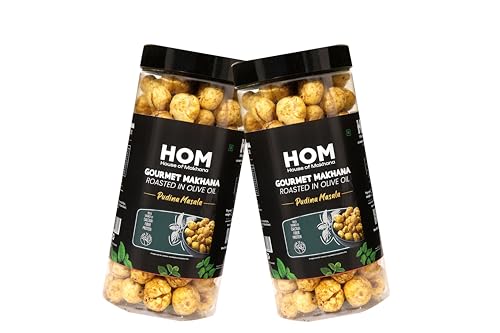 Image of H O M House Of Makhana 130g Pudina Masala Gourmet Makhana Jar Roasted in Olive Oil, Flavored Makhana Pack of 2 (65gX2)