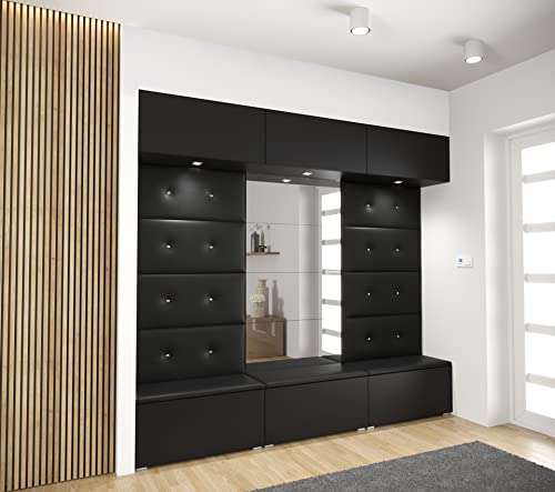 Furnitech GF89 Flur Dielenmöbel Garderobenschrank Dielenschrank Schuhschrank Flurmöbel Set Spiegel Matt (Möbel ohne LED, GF89-21B-M1)