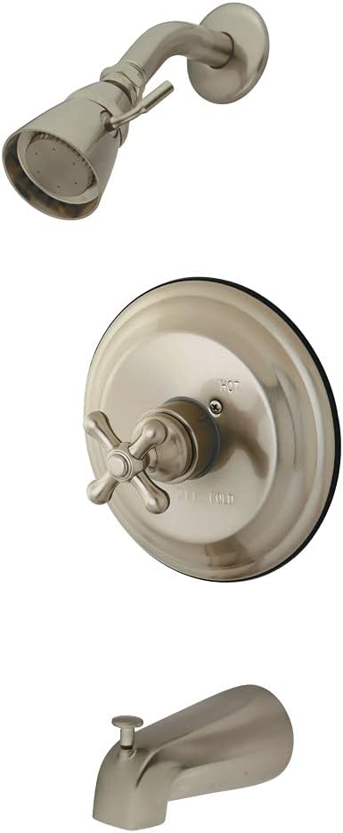 Kingston Brass KB3631AX Restoration Tub and Shower Faucet with Metal Cross Handle, Polished Chrome