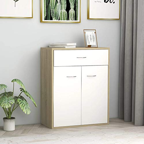 Sideboard Buffet, Storage Cabinet Cupboard Console Table Sideboard White and Sonoma Oak 23.6