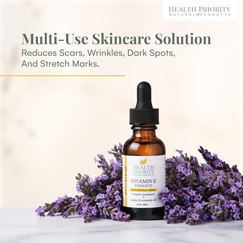 Health Priority Naturals|Organic Vitamin E Oil for Skin/Scars - 15000 IU, 1 Fl Oz - Handmade in South Carolina, Non-GMO, Gluten/Cruelty Free, Vegan - Lavender Scented