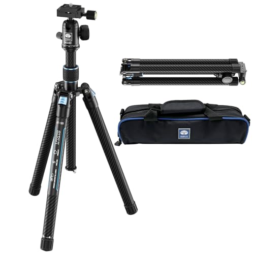 SIRUI AM-5C Treppiede Da Viaggio In Fibra Di Carbonio – Altezza 140cm, Testa A Sfera Panoramica 360°, Colonna Centrale Removibile, Carico 10kg, Piega A 35cm