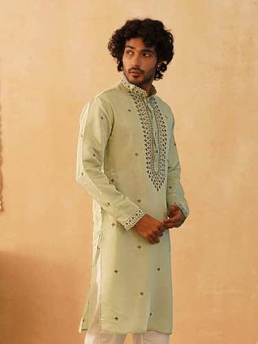 Image of Jompers Men's Pista Sequin Embroidered Kurtas (Pista, M)