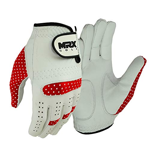 Mrx Women Golf Glove Left Handed Golf Gloves Sweat Resistant Soft Cabretta Leather Regular Fit Women Golfer Glove | Stable Rain Grip Golf Glove Women Left Hand | Winter Womens Golf Gloves White Purple #TOP5