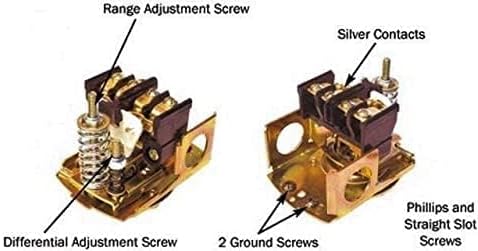 Labeled internal view of Merrill MPS4060 Pressure Switch showing adjustment screws