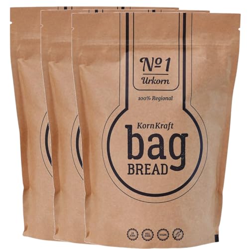 3er Pack: Brotbackmischung BagBread KornKraft No. 1 Urkorn Brotbackmischung ohne Hefe & ohne Weizen in der Tüte 3 x 750g