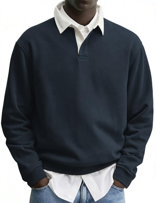 JMIERR Herren Polokragen Sweatshirts Casual Hoodie Pullover Shirts | Baumwolle Fleece gefüttert,Polo Ausschnitt,Warm,Loose Fit,Herbst und Winter,Freizeit und Alltag