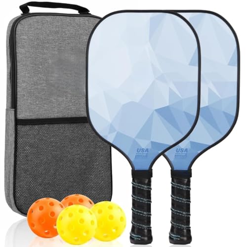 Image of Pickleball Paddles Set of 2 or 4, USAPA Approved Pickleball Paddles Set with 4 Pickle Balls and Carry Bag, Fiberglass Rackets 2 Pack Gifts for Beginners&Pros (Light Blue)