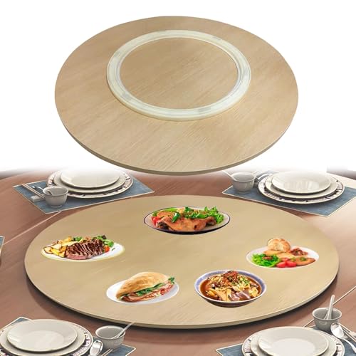 Plateau De Service Rotatif Lazy Susan En Bois Rond, Ø 50cm 60cm 70cm 80cm 90cm Grand Plateau Tournante Pour Table À Manger, Assiette De Service 360° Rotative, Avec...