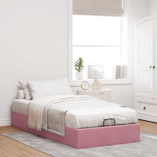 Festnight Cama Canape 90 x 190 cm, Cama Tapizada 90 x 190 cm, con Somier y Espacio de Almacenamiento, Cama Individual, Cama de Almacenamiento, Canapé Abatible 90 x 190 cm Rosa