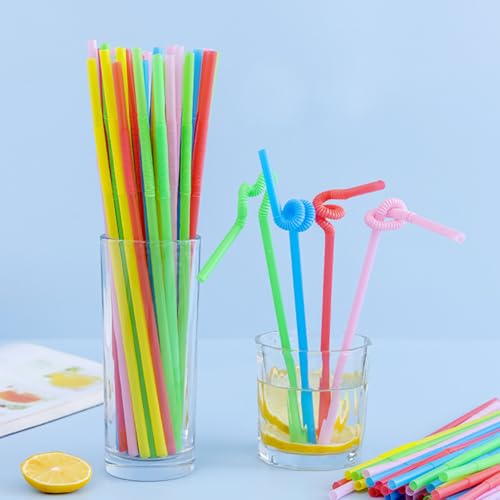 200 pitillos flexibles desechables de plástico rosa 26 cm miniatura 4