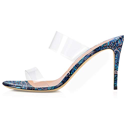 YODEKS Clear Slip On High Heels Sandals Sexy Open Toe Setiletto Heeled Shoes Double Straps High Heel Mules Slide Slipper 8cm Transparent Sandals - Main Image