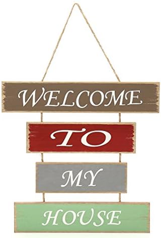 Chaomian Home Ornaments 13.8"x13.2" MDF Wood Fun Decorative 4-Plate Hanging Welcome Plaque Sign,Welcome to My House