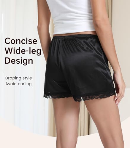 Image of NACHILA Women's Lace Trim Half Slip Shorts Under Skirt Pettipants Bloomer | Silky Smooth, Lightweight, Lace Trim, Non-Cling, Under Skirt Slip Shorts For Sheer Dresses