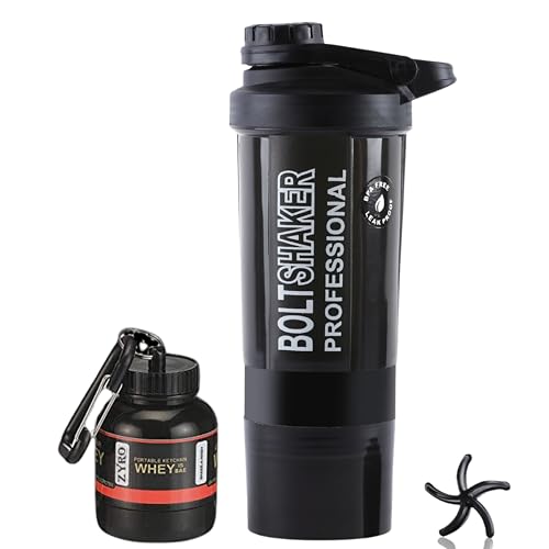 Image of Zyro Protein Funnel & Bolt Protein Shaker Bottle with Blending Mixer Ball 600 ml Shaker (Pack of 2, Multicolor, Plastic)