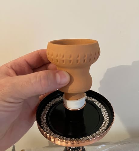 2 Pcs of Clay Hooka Bowls with Silicone Grommet, Bowl with Gasget, Spare Tobacco Burner, Male (Syrian), 100% Natural Clay, Large, Brown - Image 5