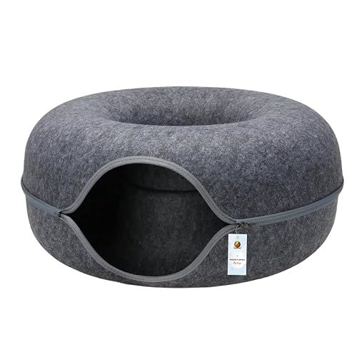 Image of Foodie Puppies Interactive Cats Removable Cave Tunnel with Zipper (Dark Grey, Donut-Shape Tunnel) | Detachable & Spacious Play and Rest Hideout Puzzle Training Cave for Cat, Kitten and Small Animals