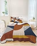Quilt Set Full Size 3 Pieces Quilted Bedspread- Soft, Art Decor Mid-Century Modern Abstract Geometric Multi Color Stitched Lightweight Quilt with 2 Pillow Shams Coverlet Bedding Sets for All Season