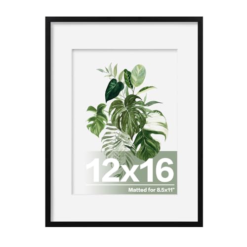 EGOFINE 30x40 Picture Frame 12x16 inch Frame Display 8.5X11 with Mat Covered by Plexiglass for Wall Mounting Black