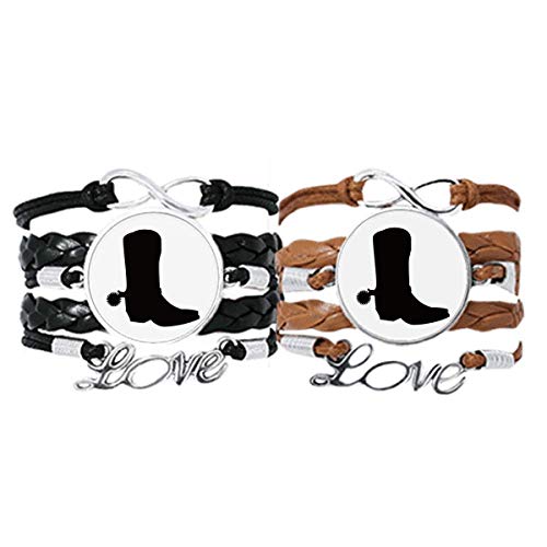 Bracelets en cuir noir femme motif bottes hautes lot de 2 bijoux tendance