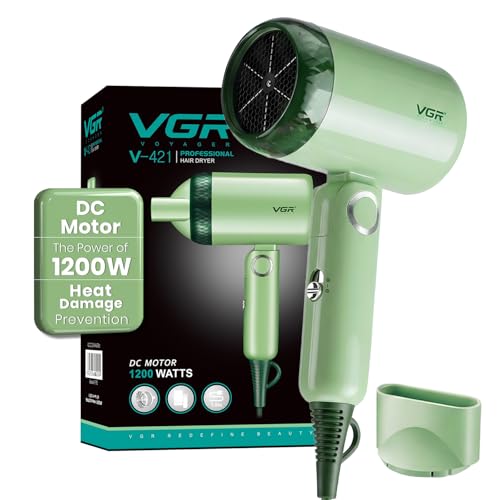 Image of VGR V-421 Foldable Hair Dryer - 1200 Watts, 2 Speed Settings, Dc Motor For Long-Lasting Performance, Overheating Protection, Ergonomic Design For Comfortable Use (Green)