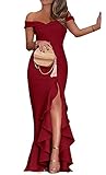 PRETTYGARDE Womens Off Shoulder Flouncing Mermaid Formal Prom Gowns High Low Party Dress