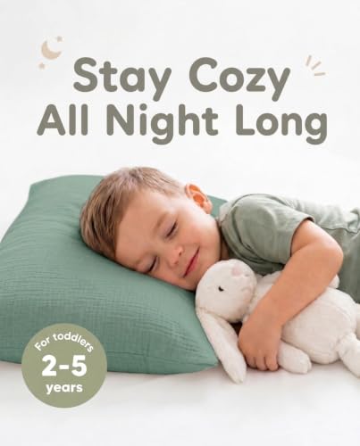 Image of Toddler Pillowcases for 13 inchx18 inch Pillow 2 Pack, Muslin Small Toddler Baby Kids Travel Pillow Covers for Boys Girls with Envelope Closure (Roman Green, 13 x 18 Inch)
