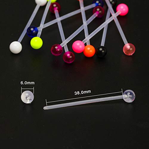 Crazypiercing 10 Pcs Industrial Barbell Earrings 14G Bioflex Cartilage Earring Body Piercing Jewelry 38Mm Bar Colorful Acrylic Balls #TOP2