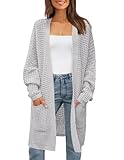 ZESICA Women's Fall 2025 Long Batwing Sleeve Open Front Chunky Knit Cardigan Sweater,B&LightGrey,Large