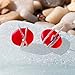 Sea Glass Earrings S990 Sterling Silver Hypoallergenic Handmade Stud Post Earrings Beach Glass Fashion Statement Handcraft Jewelry for Women Girls (L, Red)