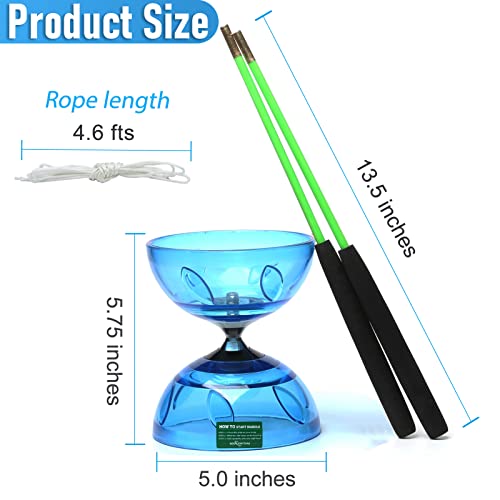 bodyrhythm five bearings chinese diabolo yoyo set with fiberglass sticks adjustable strings for all ages - best for fitness and tricks blue