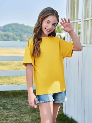 Image of Haloumoning Girls Short Sleeve T-Shirts | Kids, Summer,girls shirts,versized t shirts,Girls T-Shirts,Oversized Tops, Casual Crewneck, Basic Tees 5-14Y
