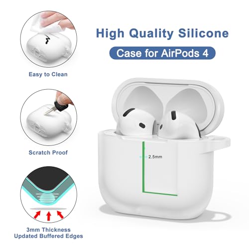 Image of Tobfit Case for AirPods 4 Case Cover 2024 with Lanyard & Keychain, Soft Silicone Protective Case for Apple AirPods 4th Generation, Full Protection, Support Wireless Charging - Transparent